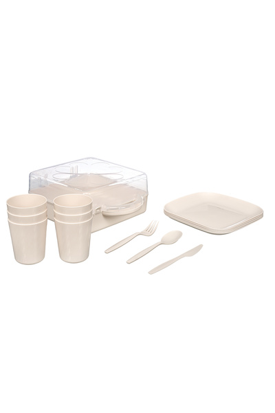 LİBE 6 Kişilik Sağlam Şık Ergomoimk Piknik Seti (Tabak,Kaşık,Çatal,Bıçak,bardak)