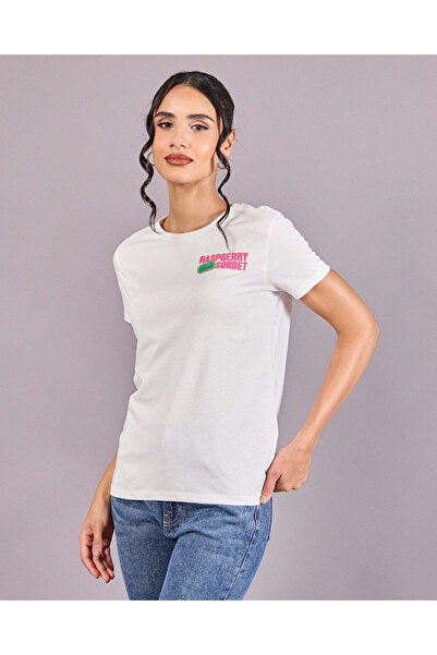REDTAG Women White Graphic T-Shirt