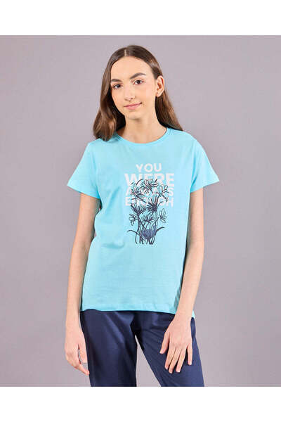 REDTAG Senior Girls Blue Print T-Shirt