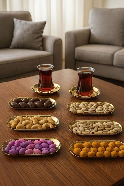 GLORİNDA HOME GOLD RENK LÜX 6'LI KAYIK MODEL BÜYÜK BOY(23)CM ÇEREZLİK,REÇELLİ...