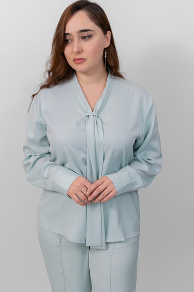 LINELLE Ladies Co-Ord Set – Soft Crepe Shirt with Full Sleeves, V-Neck and Tie-Detail, Solid Pant