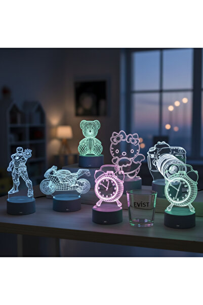 EVİST 3D MASA LAMBASI ( USB-TYPE-C ŞARJLI ) ( 3XAA PİL ) ( 3 FONKSİYONLU )( K...