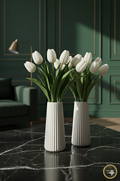 muffag 14 CM 2'li El Yapımı Alçı Vazo - Hava Kabarcıkları ve Ufak Pürüzler Ol...