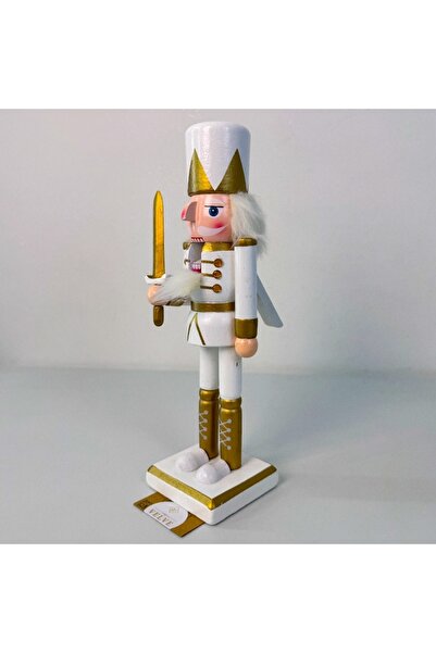 velve Christmas Decoration, Nutcracker dressed in festive uniform, Soldier, 25 cm, White-Gold