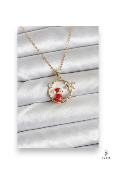 FUDER 316L Steel Chain Gold Zircon Stone Christmas Theme Women's Necklace