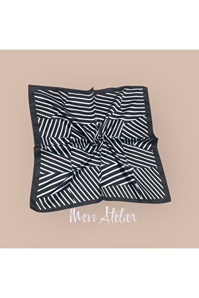 Mevi Atelier وشاح مخطط باللونين الأسود والأبيض 50 × 50