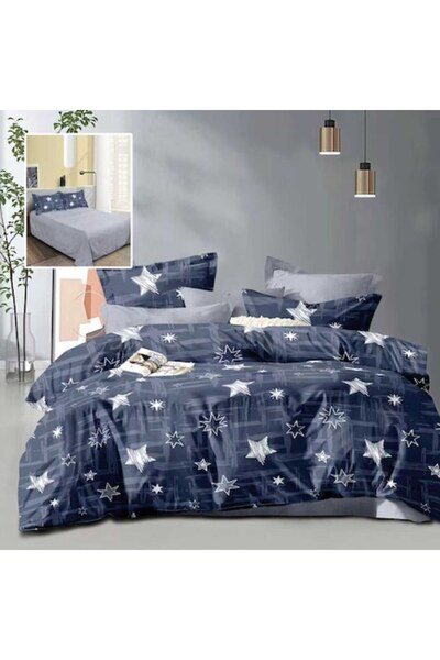 NufJoy Policotton Double Bedding Set 4 pcs Stars Blue-Petrol (230x250, 200x230, 2x50x70)