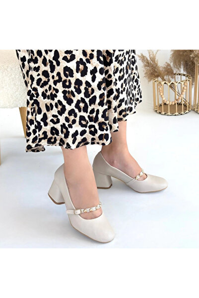 ZENGEZUR MALL Sptrns Tino Beige Leather Heeled Shoes (231232) (Size: 37)