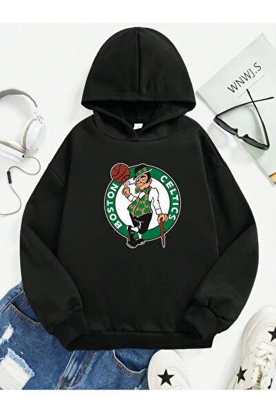 SVART WEAR Hanorac pentru copii cu buzunar cangur, imprimat Celtics, 100% bum...