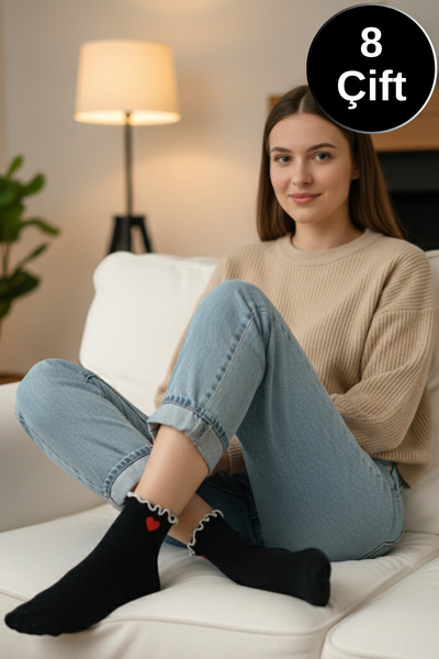 Limon Socks Women's Socks Frilly Ankle Length Patterned Quality Combed Cotton Booties Socks