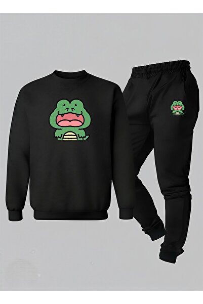 LORVEX سترة رياضية للأطفال - طقم رياضي برقبة دائرية بتصميم التمساح الضاحك B م...