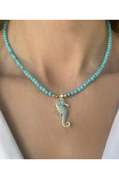 BİJUKO TAKI Stilinizi Parlatın قلادة بسلسلة مرصعة بالخرز الفيروزي، تصميم قلاد...