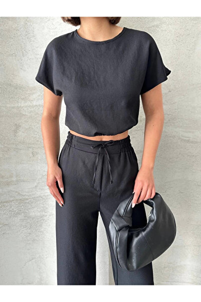 ZENGEZUR MALL Sptrns Blouse Pants Set S255057 Black (232555) (Size: S)