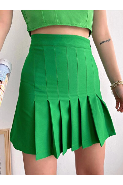 ZENGEZUR MALL Sptrns Pleated Buttoned Skirt Light Green S24811 (230854) (Size: m)