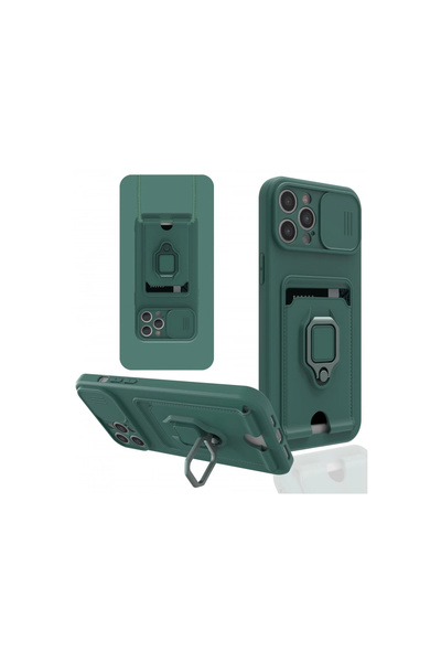 eco port حافظة آيفون 12 برو ماكس زوما من السيليكون مع حلقة بطاقة العمل - أخضر