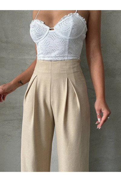 ZENGEZUR MALL Sptrns Pleated Linen Trousers S255046 Beige (232557) (Size: m)