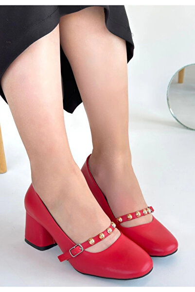 ZENGEZUR MALL Sptrns Tino Red Leather Heeled Shoes (234255) (Size: 37)