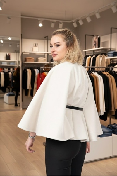 MLS Design Women's Stone Color High Neck Poncho with Belt