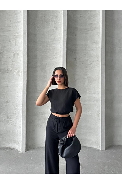 ZENGEZUR MALL Sptrns Blouse Pants Set S255057 Black (232555) (Size: S)