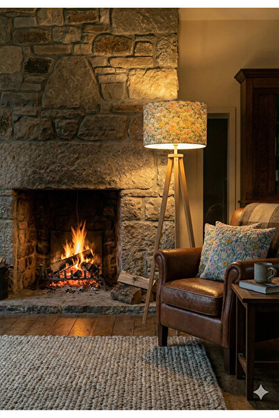 Otay Ev Dekorasyon İnci Çiçeği Desenli Dijital Baskılı Kumaş Lambader Başlığı ( Sadece Başlık )