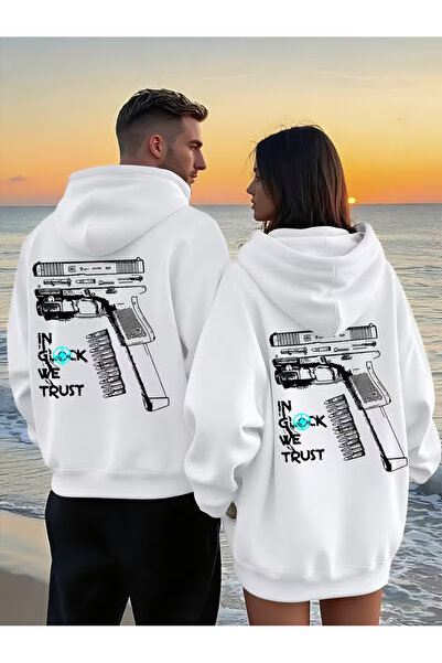 NEVERMIND Glock Graphic Printed White Hoodie – Streetwear Fashion Unisex Hooded Sweatshirt Oversized