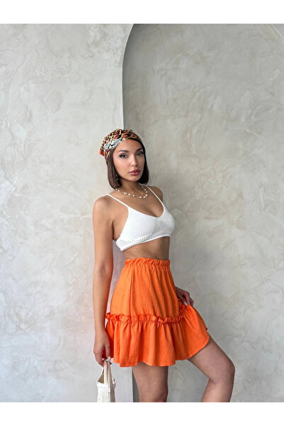 ZENGEZUR MALL Sptrns Gypsy Linen Skirt Orange S24808 (225829) (Size: S)