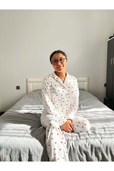 Marka Cherry Cotton Front Buttoned Pajama Set