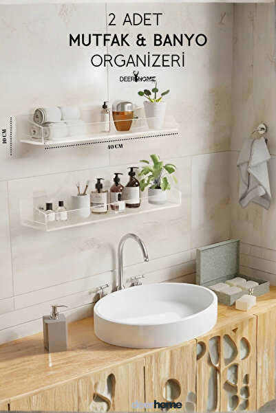 MCA Deerhome 2' Li Mutfak Banyo Rafı Çok Amaçlı Sert Plastik Raf (40x10 cm)