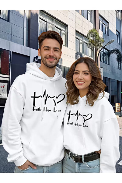NEVERMIND Faith Hope Love Printed Hoodie – Unisex Hooded Sweatshirt Couple Combination 2-Piece Set