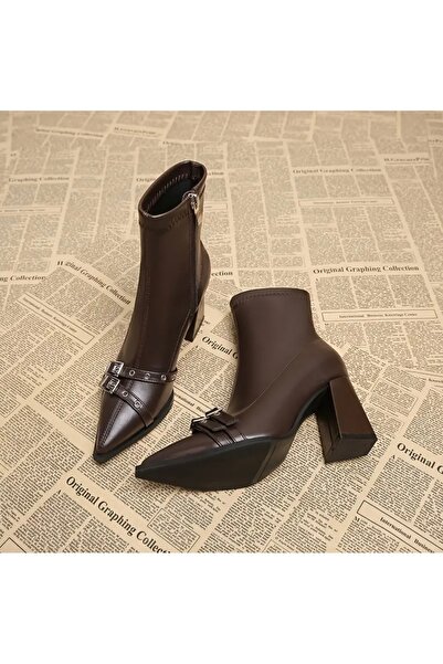 softoria shoes kadın streç tokalı topuklu bot2030