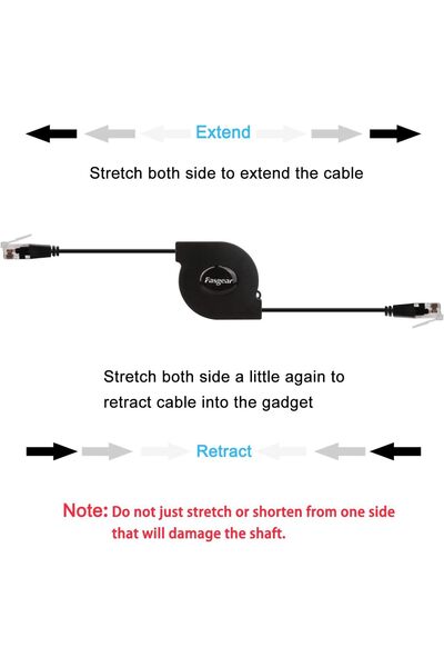 Fasgear Cat6 Ethernet Cable Adjustable Flat 1m/3ft Black (RJ45, Male-to-Male, 1 Pack)