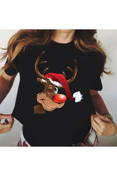 OEM 100% Cotton Black Christmas Reindeer T-Shirt