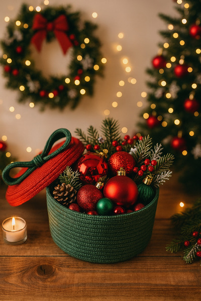 Ahs Tasarım Coș organizator pentru cadouri cu capac cu fundă tematică de Anul...