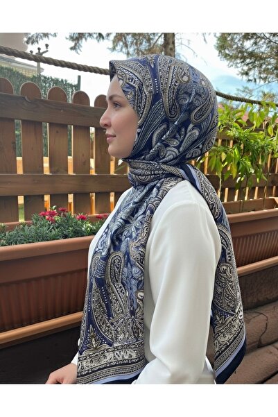 ESSLERA Navy Blue Ethnic Patterned Soft Shawl