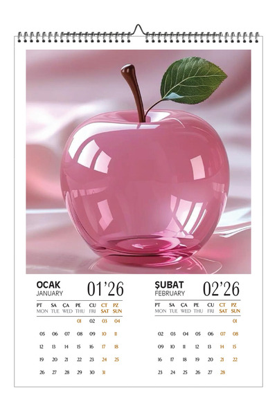 GenelTedarik 2026 DUVAR TAKVİMİ-CAM MEYVELER 6 SAYFA ÜSTTEN SPİRALLİ VE ASKILI