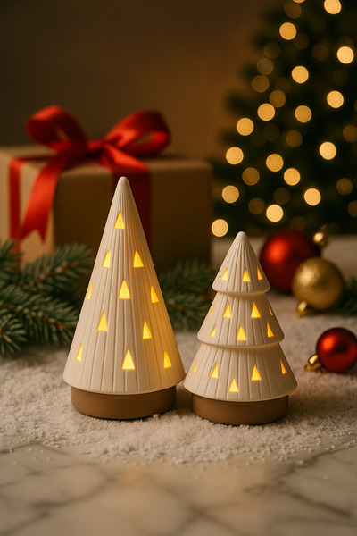 edoy Yılbaşı Dekoratif Işıklı 2'li Çam Ağacı Seti Noel Masaüstü Ev Süsü Yeni Yıl Hediyesi