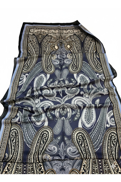 ESSLERA Navy Blue Ethnic Patterned Soft Shawl