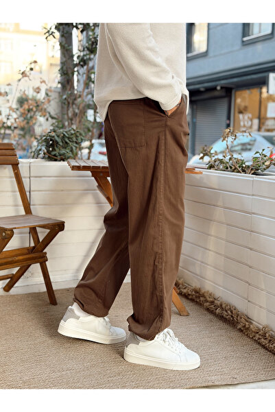 manch collection Панталони от габардин с регулируеми крачоли, кафяви