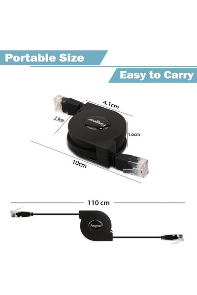 Fasgear Cat6 Ethernet Cable Adjustable Flat 1m/3ft Black (RJ45, Male-to-Male, 1 Pack)