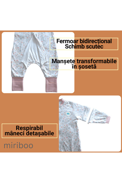 Miriboo Sleeping bag with feet 1–2.5 years, 1 TOG, 100% Cotton, Removable Sleeves, Temperature Indicator