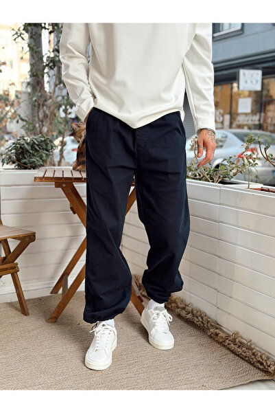manch collection Adjustable Leg Gabardine Trousers Navy Blue