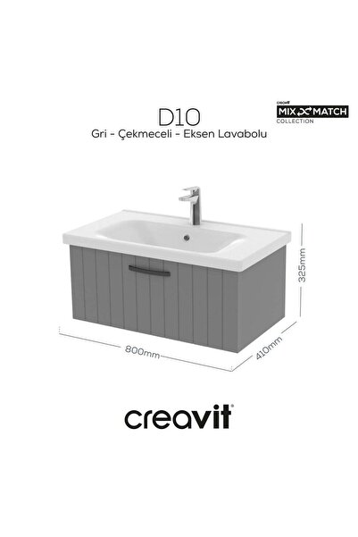 Creavit D10 Eksen Lavabo Dolabı Çekmeceli 80 cm Gri Lake