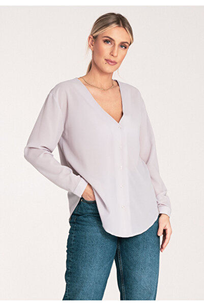 Figl Women's summer shirt - V-neck T-shirt - M1070 gray size S