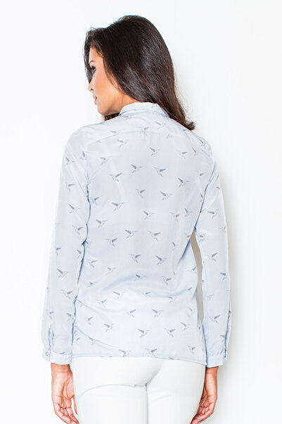 Figl Cămașă elegantă de damă cu păsări - albastru M284 mărimea XL