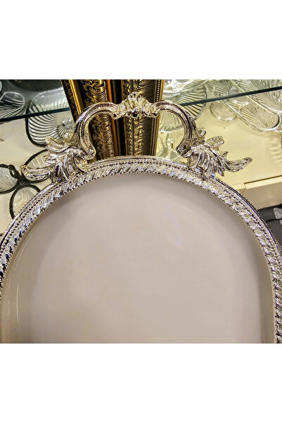 MaviDamla Cast Edge Frameded Footed Porcelain Presentation Plate 33*21 Silver