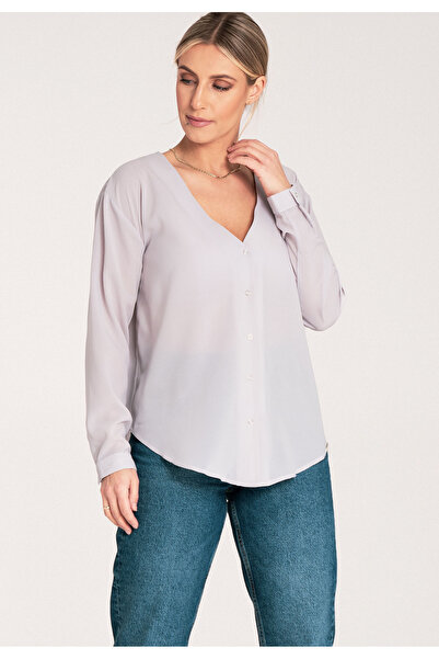 Figl Women's summer shirt - V-neck T-shirt - M1070 gray size S