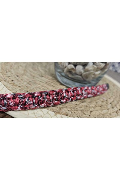 Patiska Tasarım 24 cm Red Paracord Bracelet - Stylish Accessory with Steel Magnet Closure