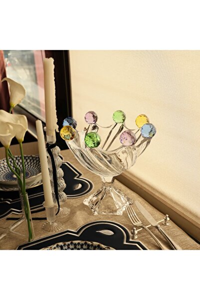 i love home glass وعاء فاكهة كروي ملون بقاعدة كريستالية