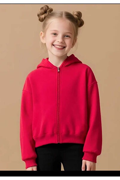 BEBEĞİME ÇORAP Children's Unisex Hooded Zippered Red Cardigan