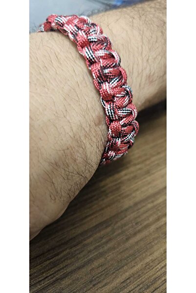 Patiska Tasarım 24 cm Red Paracord Bracelet - Stylish Accessory with Steel Magnet Closure